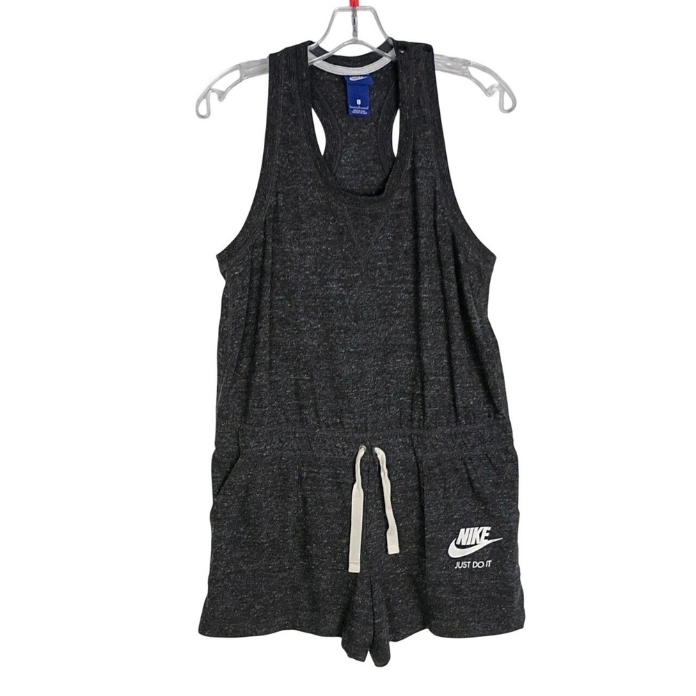 Nike Womens Gray Sleeveless Drawstring Waist Gym Vintage Romper Jumpsuit L